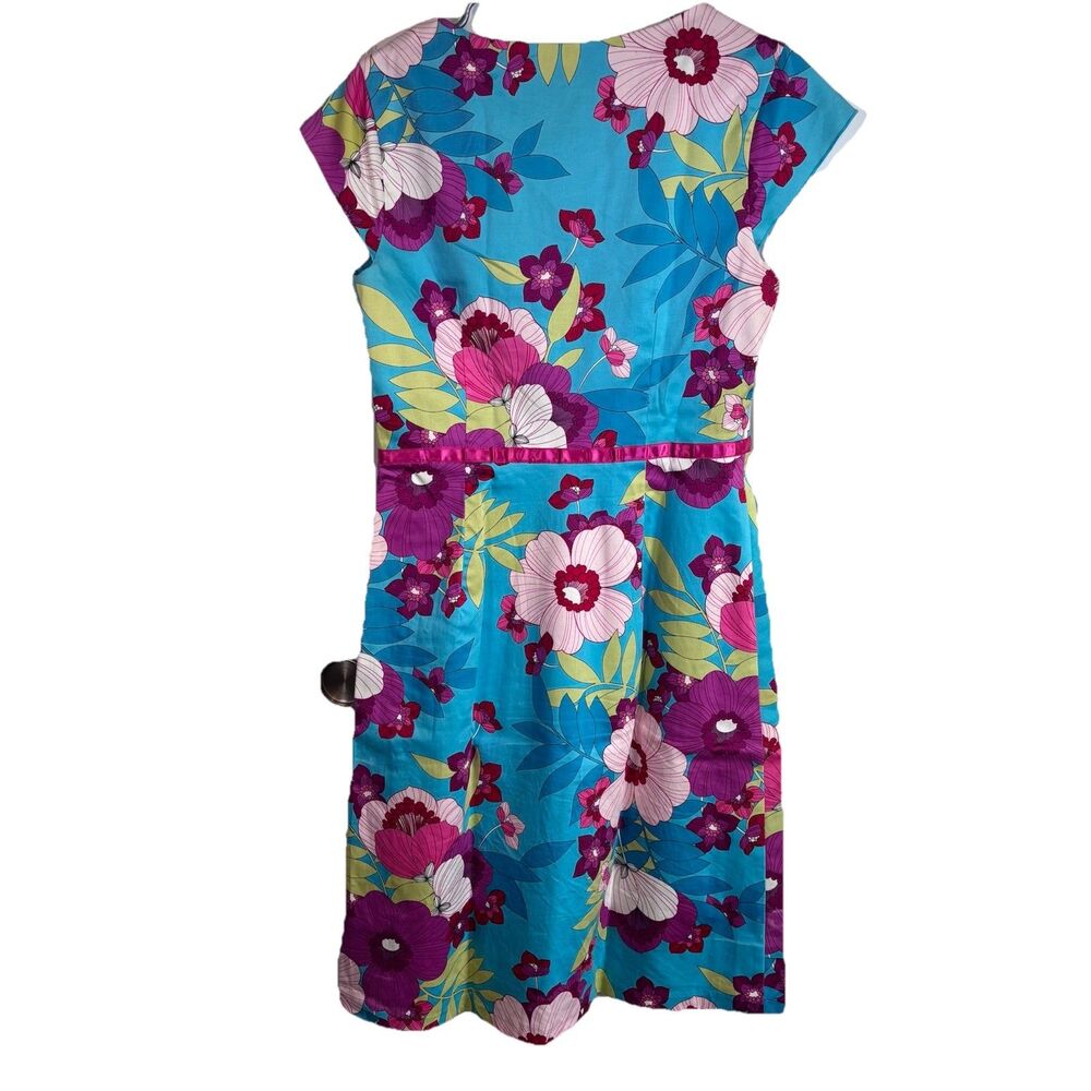 Sangria Floral Fit & Flare Dress Womens Size 10 Blue Pink Tropical Cotton Street - Picture 13 of 16